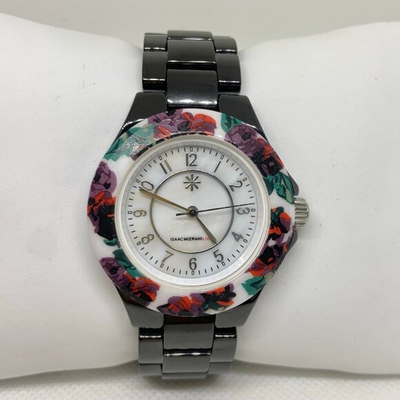 Isaac Mizrahi Live Women watch mop Dial Floral Bezel Ceramic size 7” running - Picture 1 of 8